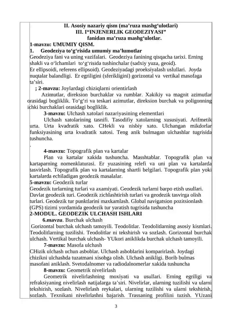 INJENERLIK GEODEZIYASI O'QUV DASTURI 3