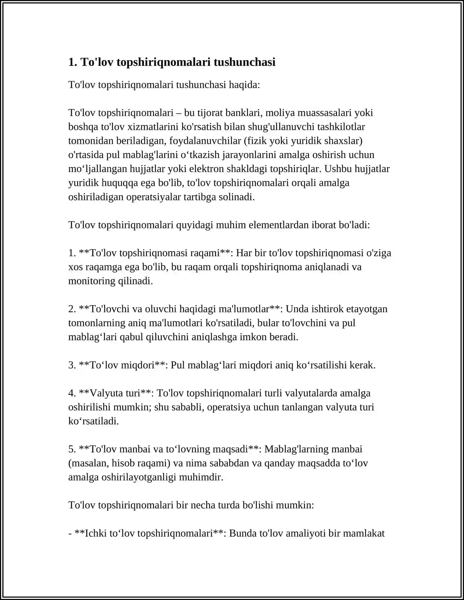 BANKLARDA TO’LOV TOPSHIRIQNOMALARI BO’YICHA HISOB-KITOBLAR HISOBI 3