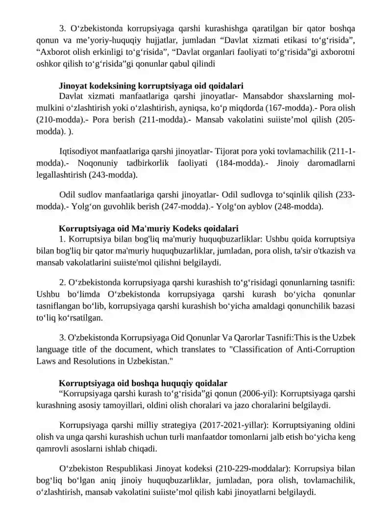 O'Zbekistonda Korrupsiyaga Oid Qonunlar Va Qarorlar Tasnifi 3