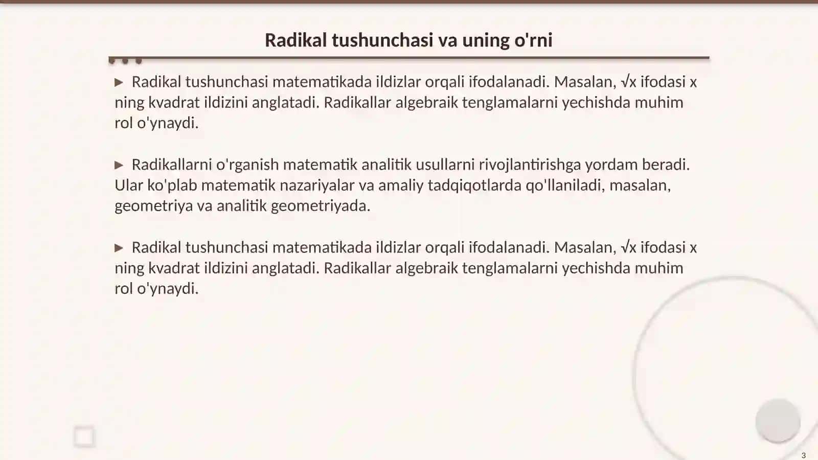 Tenglamalarni radikallarda yechilishi tushunchasi 3