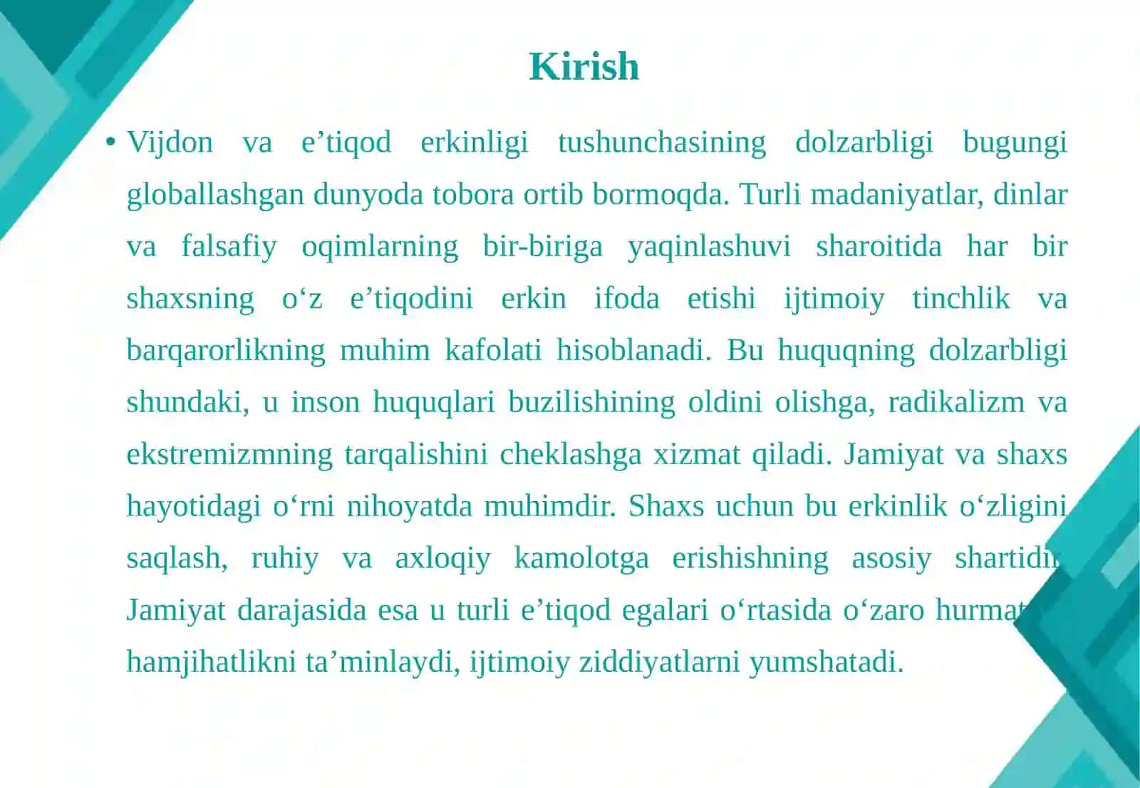 Vijdon va e'tiqod erkinligining ta'rifi 3
