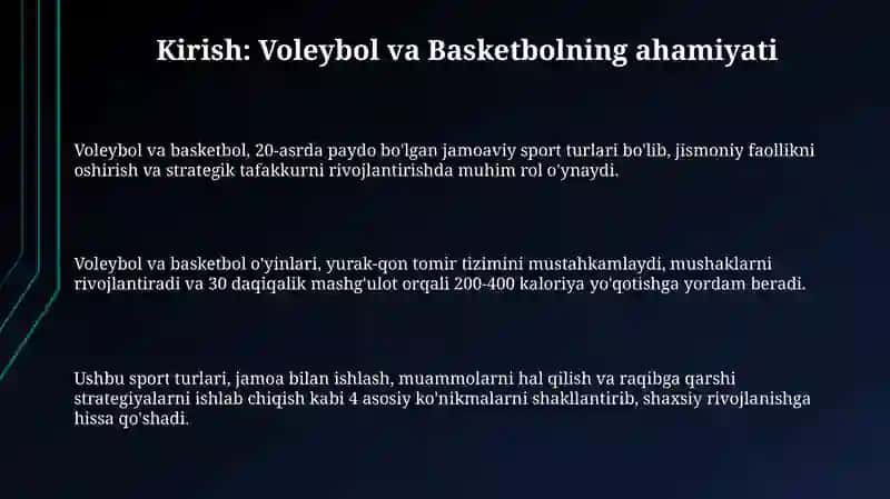 Voleybol va Basketbol: Tarix, Qoidalar va Texnikalar 3