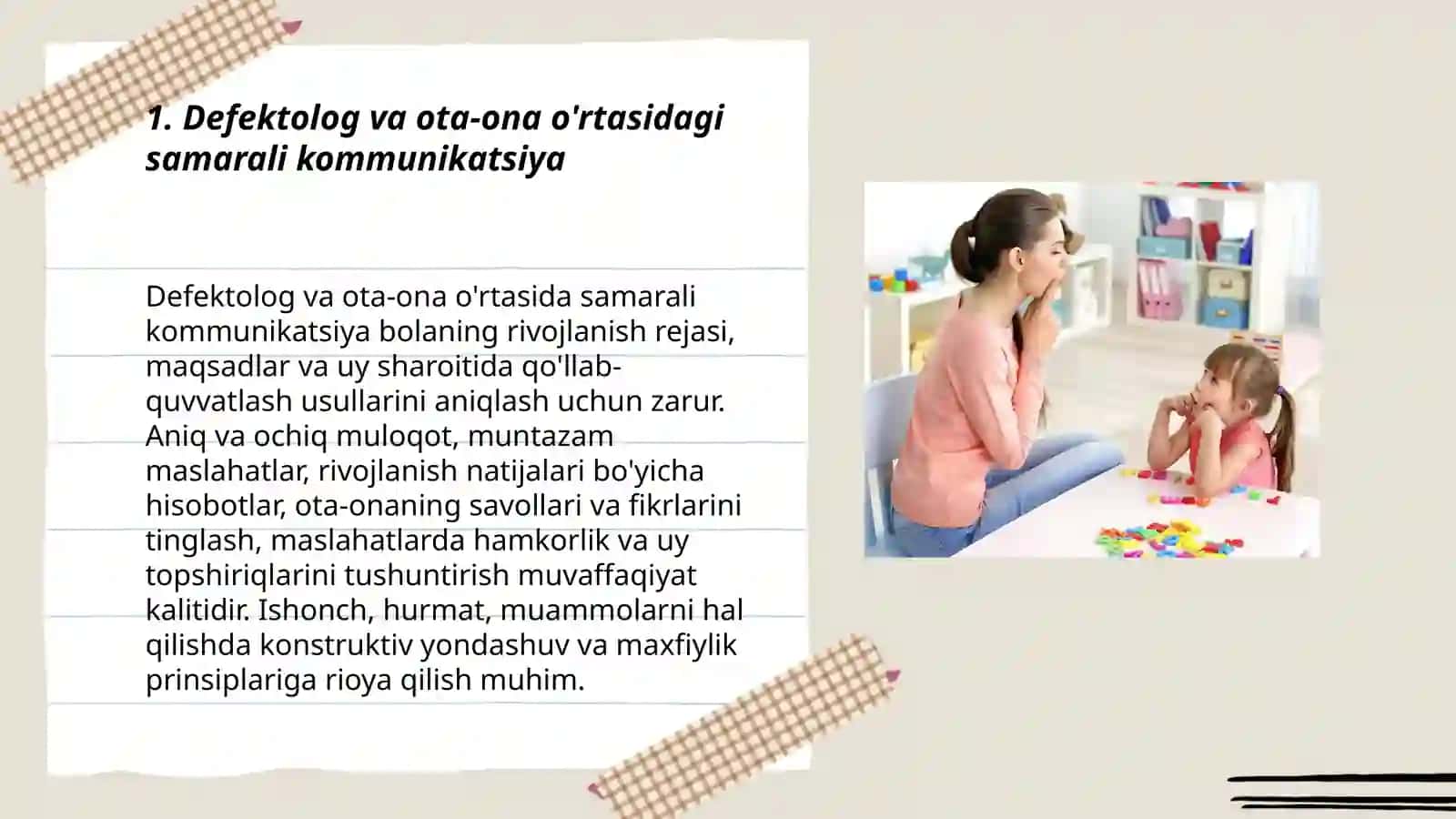 Defektologning korreksion jarayonining boshqa ishtirokchilari bilan oʻzaro munosabati 3