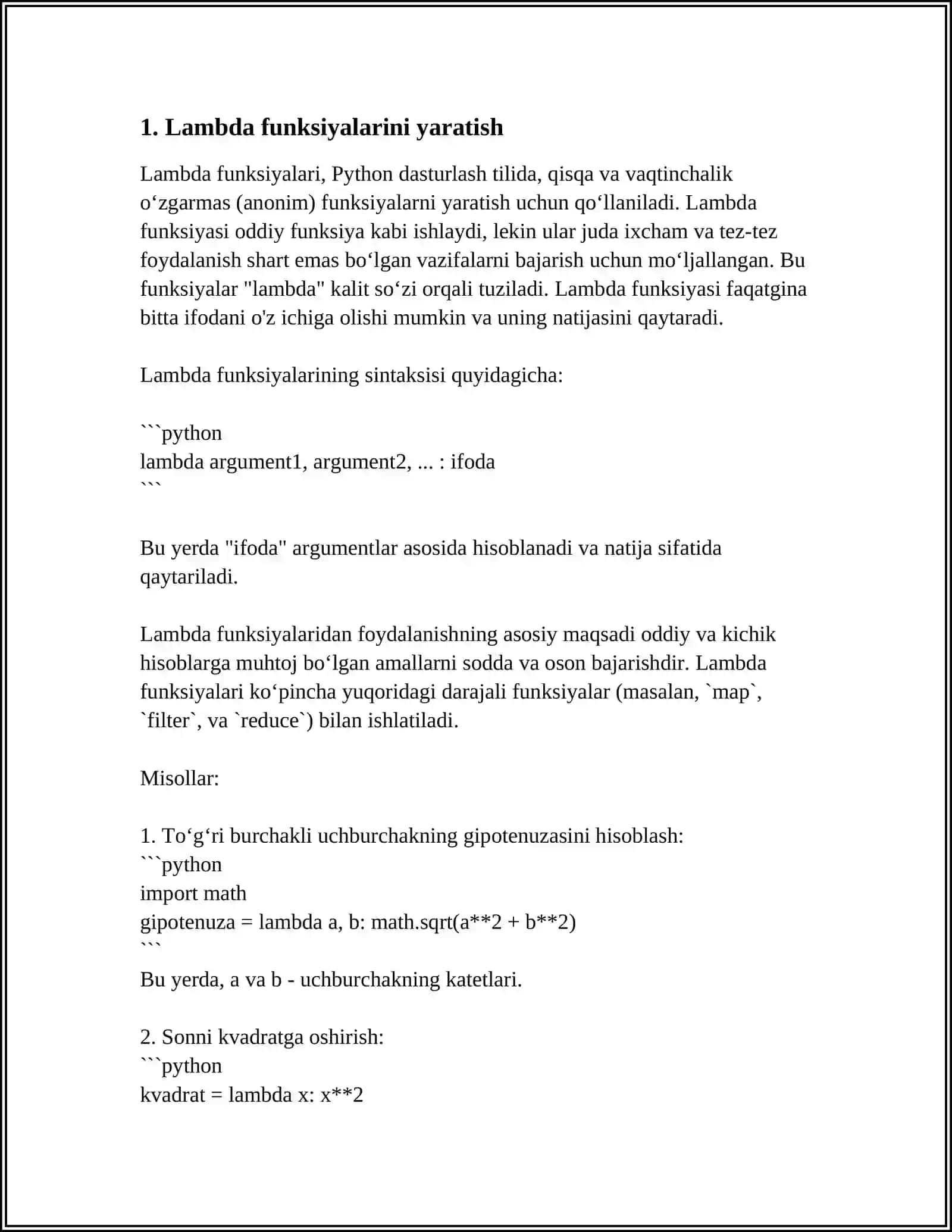 LAMBDA FUNKSIYALARI VA ANONIM FUNKSIYALAR 3