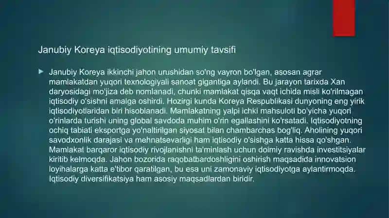 Janubiy Koreya iqtisodiyotining umumiy tavsifi 3