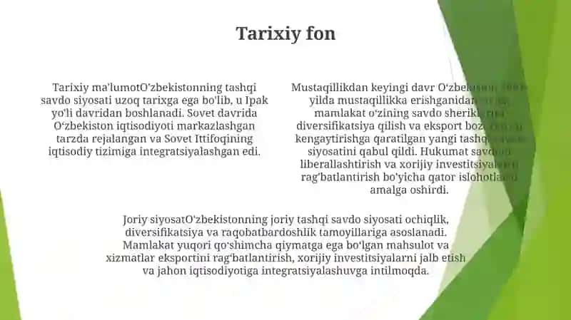 O'zbekistonning Tashqi Savdo Siyosati 3