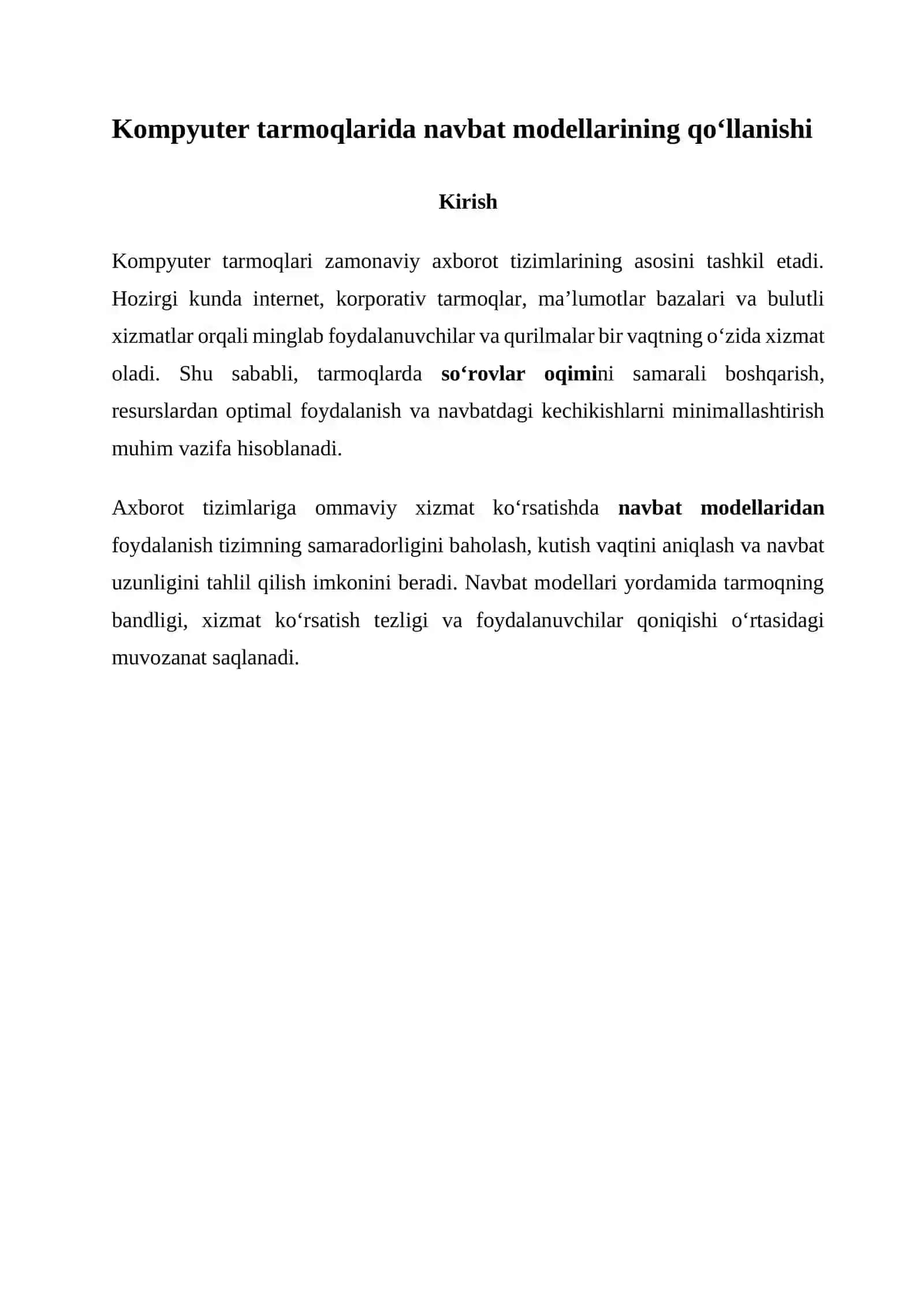 Kompyuter tarmoqlarida navbat modellarining qo‘llanishi 3