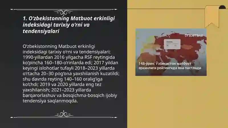 "O‘zbekistonning Matbuot erkinligi indeksidagi o‘rni" 3
