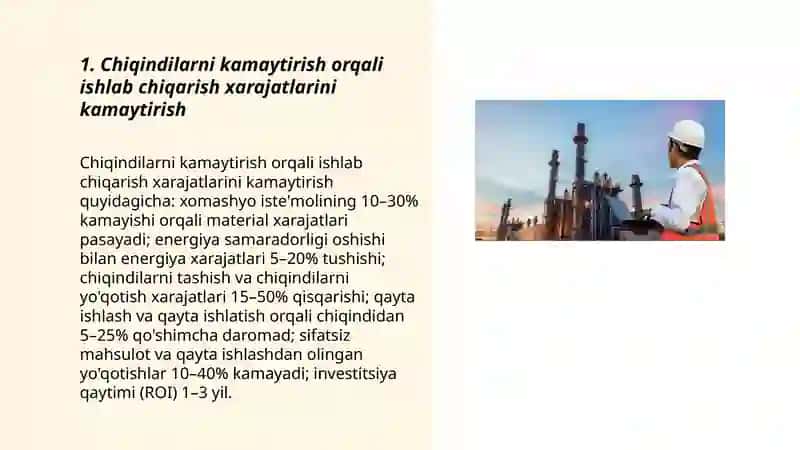 Sanoat korxonalarida chiqindilarni kamaytirishning iqtisodiy afzalliklari 3