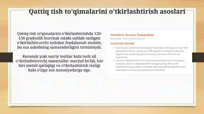 Tish qattiq to'qimalarini charxlash asoslari va terapevt stomatolog uchun xavfsizlik qoidalari 3