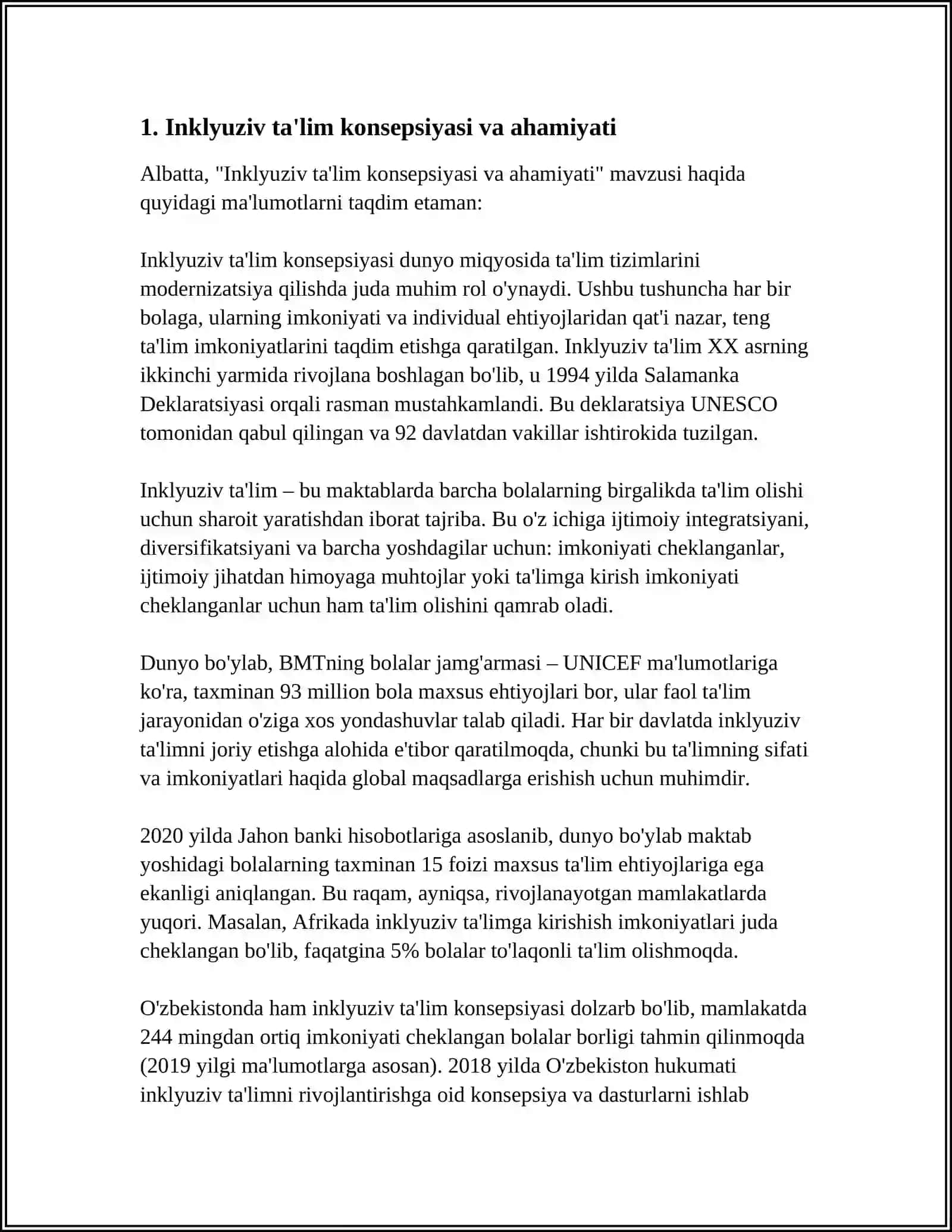 OʻZBEKISTON RESPUBLIKASIDA INKLYUZIV TAʼLIMNI QOʻLLAB- QUVVATLASHDA AMALIY TAJRIBALAR 3