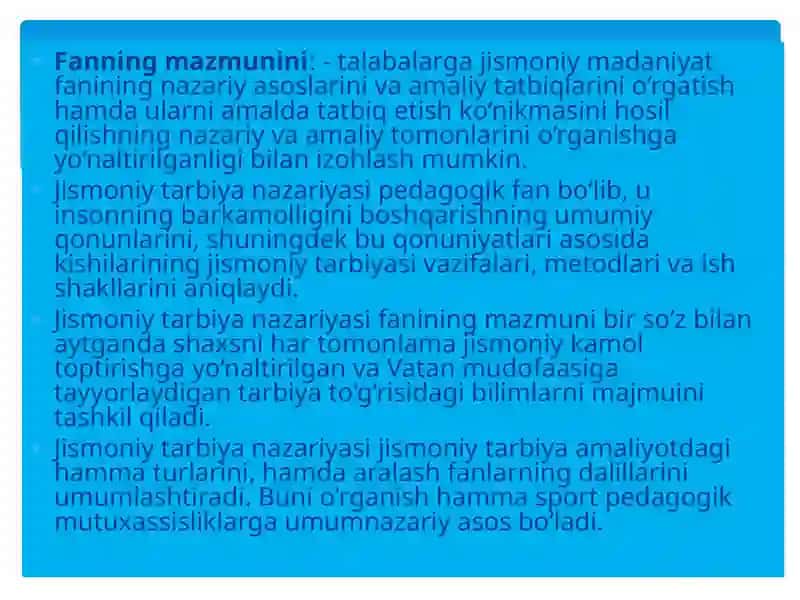 Jismoniymadaniyat nazariyasi va metodikasi fanining maqsadi va vazifalari 3