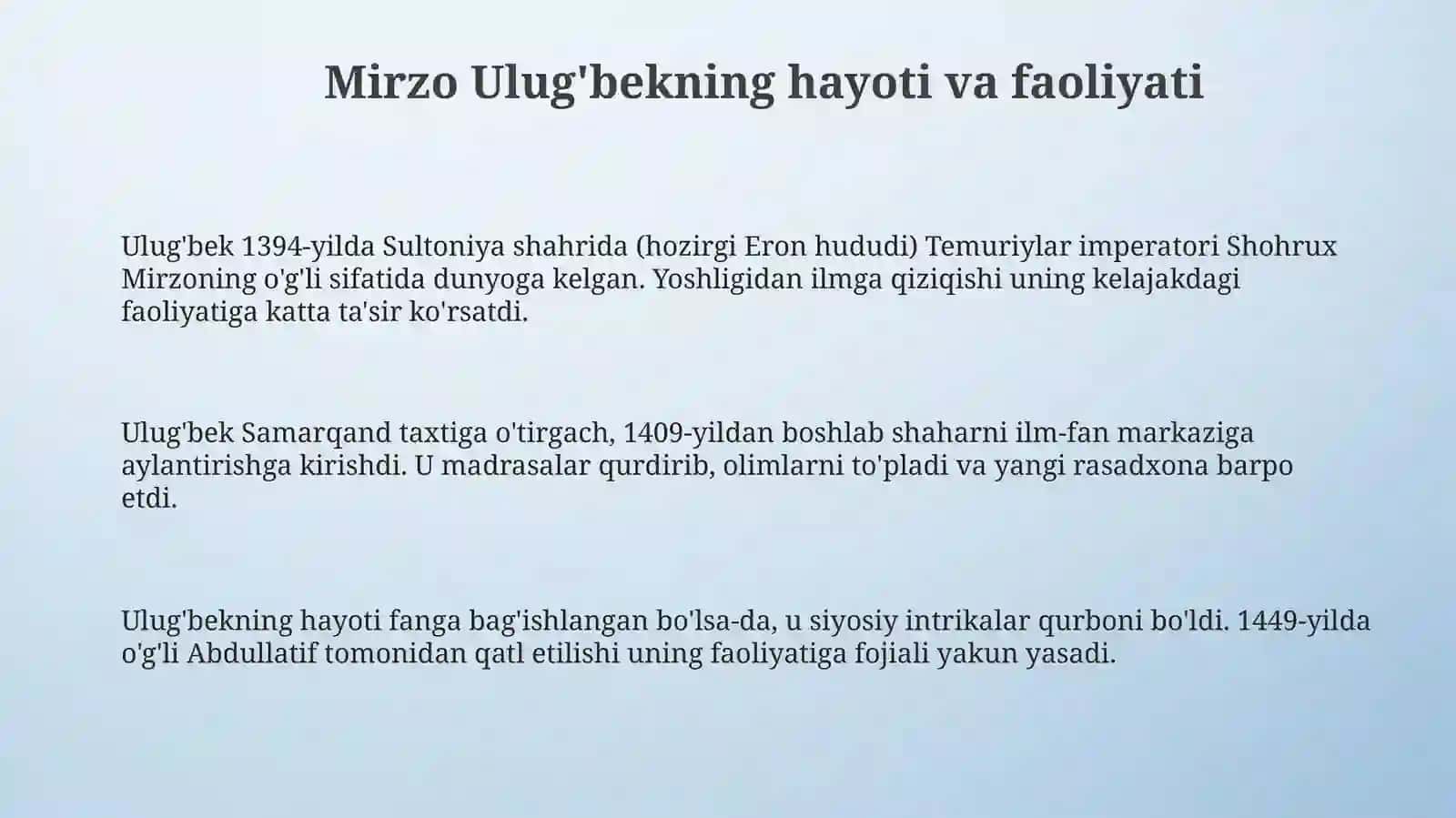 Mirzo Ulug'bek - davlat arbobi va buyuk olim 3