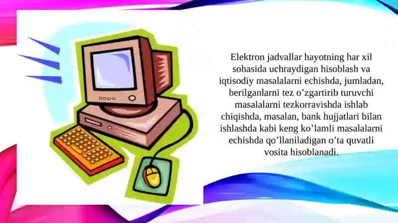 Elektron jadval protsessorlari, ularning vazifasi va imkoniyatlari (TAQDIMOT) 3