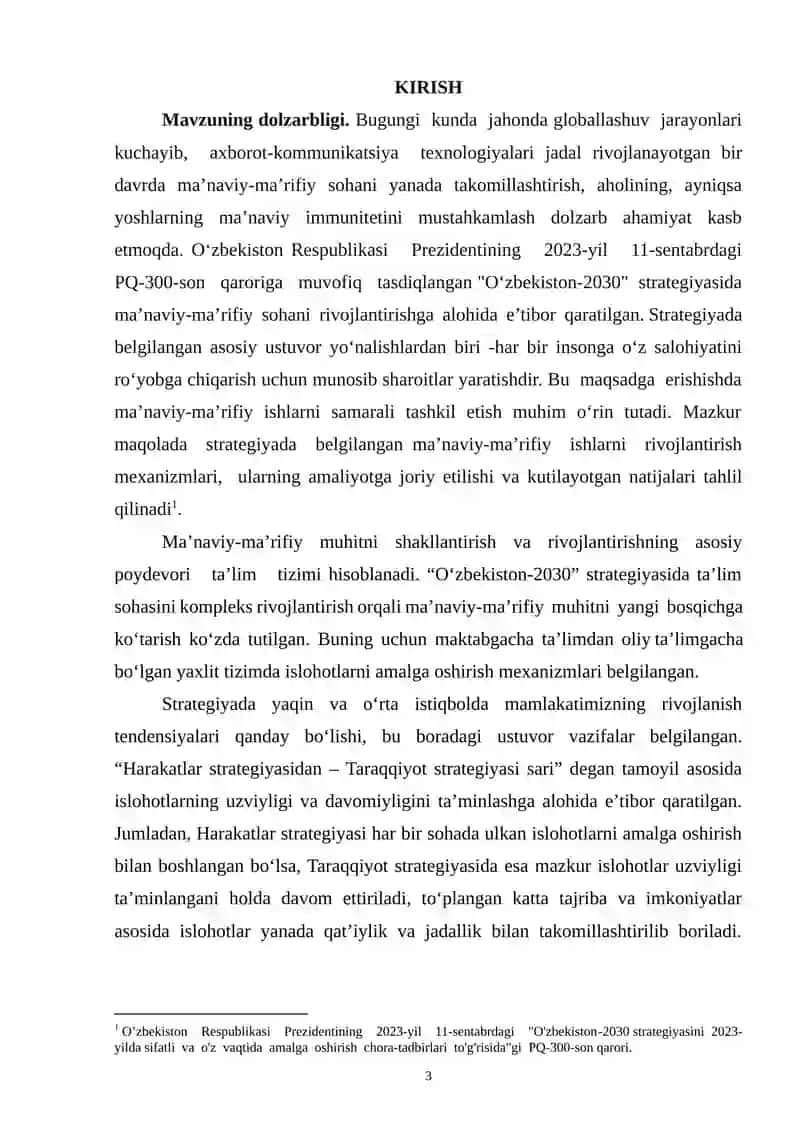 “YANGI OʻZBEKISTON-2030 STARATEGIYASI”DA MA’NAVIY TARBIYA MASALALARINI BELGILANISHI 3