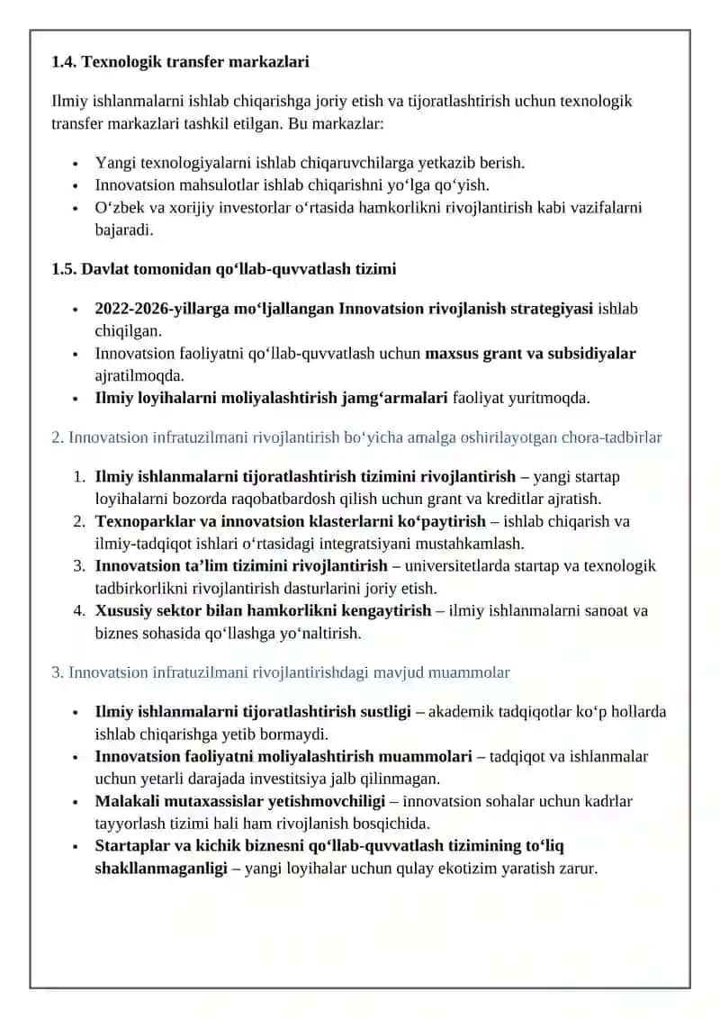 Innovatsion faoliyatni bugungi infiratuzilmasi 3