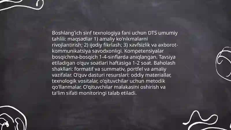 Boshlang'ich sinf texnologiya fani DTS tahlili va o'quv fan dasturlarining mazmuni va ularning tahlili (1-4 sinflar kesimida) 3