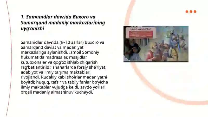 Samanidlar davrida Buxoro va Samarqand madaniy markazlarining uygʻonishi 3