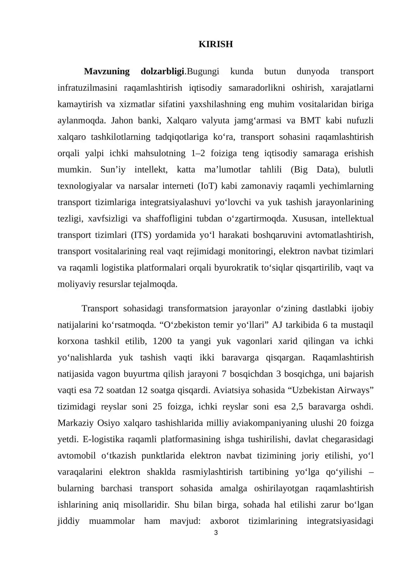 Transport sohasini raqamlashtirishning me’yoriy-huquqiy bazasi va davlat dasturlari 3