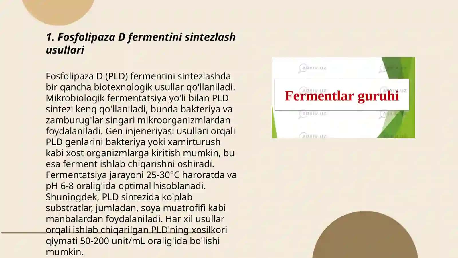 Fermentlar olish. Fosfolipaza D fermentini olish jarayonlari 3
