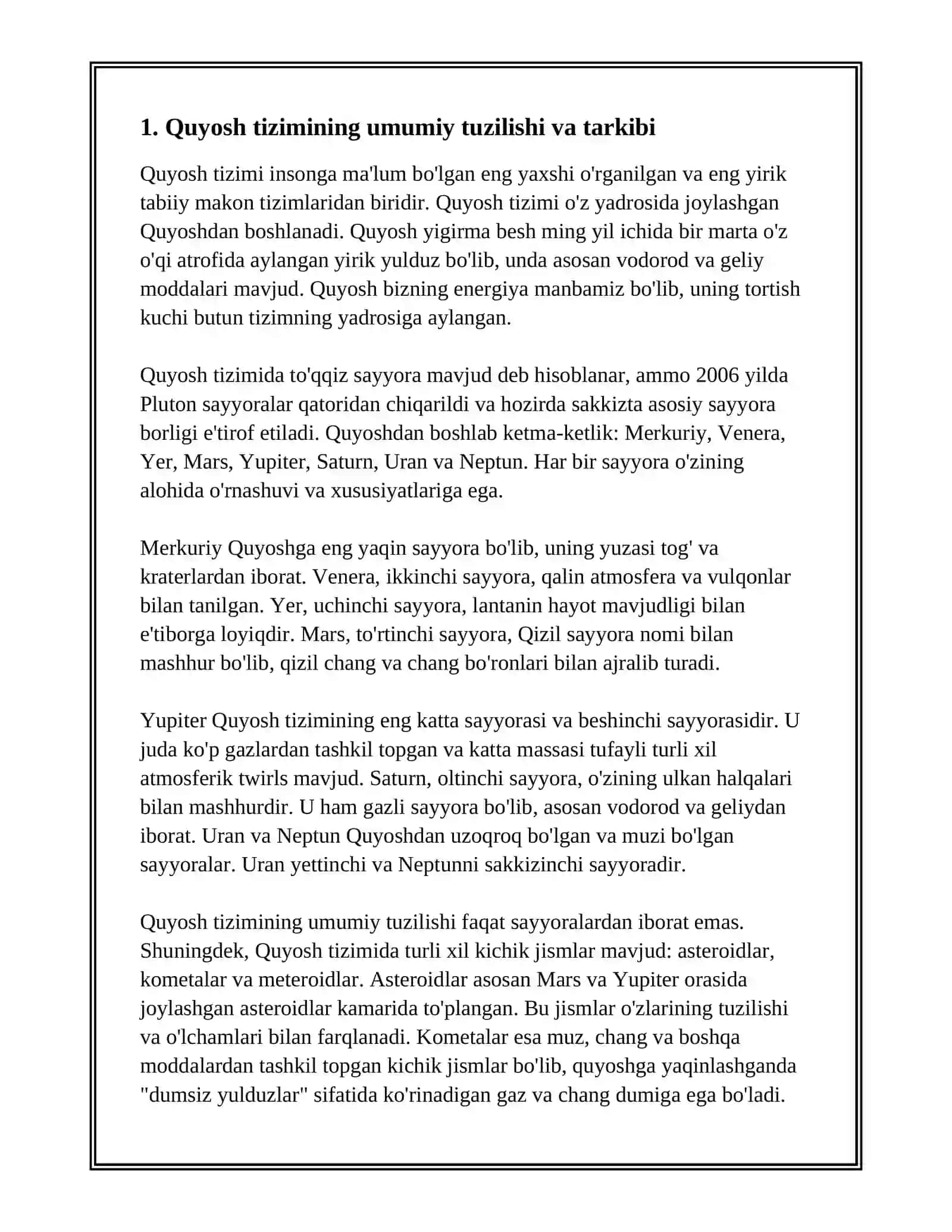 QUYOSH TIZIMI VA UNING TUZILISHI ASTEROIDLAR VA KAMETALAR HAQIDA 3