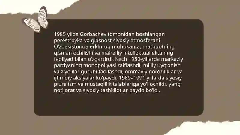 Qayta qurish yillarida Oʻzbekistondagi ijtimiy-siyosiy vaziyat 3