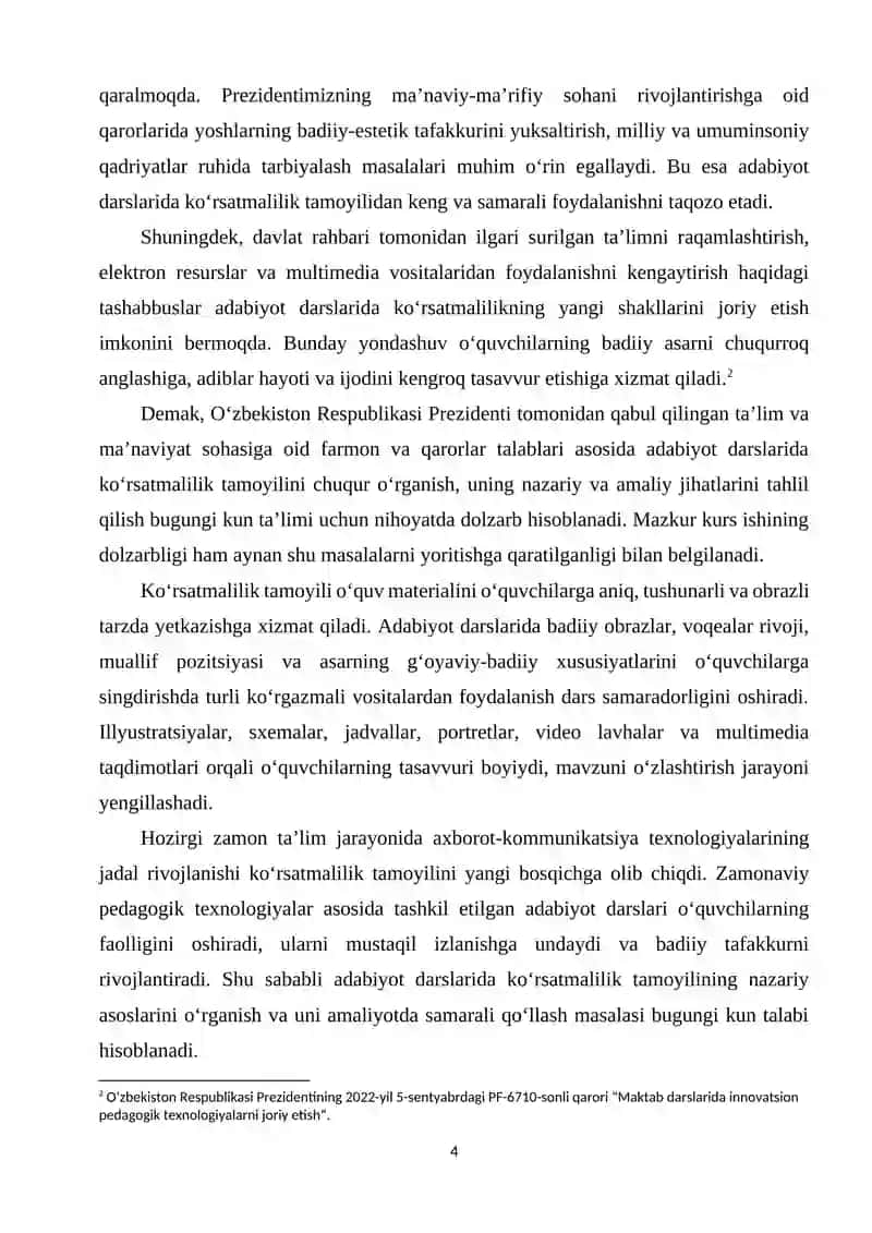ADABIYOT DARSLARIDA KO‘RSATMALILIK – TA’LIMNING YETAKCHI TAMOYILLARIDAN BIRI 3