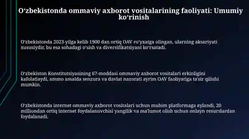 Oʻzbekiston Respublikasida ommaviy axborot vositalarining faoliyati 3