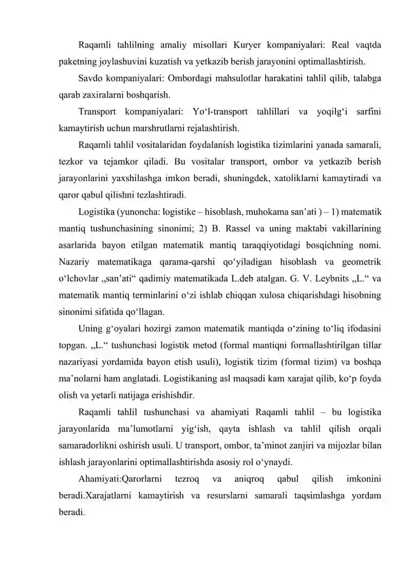 LOGISTIKA TIZIMLARIDA RAQAMLI TAHLIL (DIGITAL ANALYTICS) VOSITALARIDAN FOYDALANISH 3
