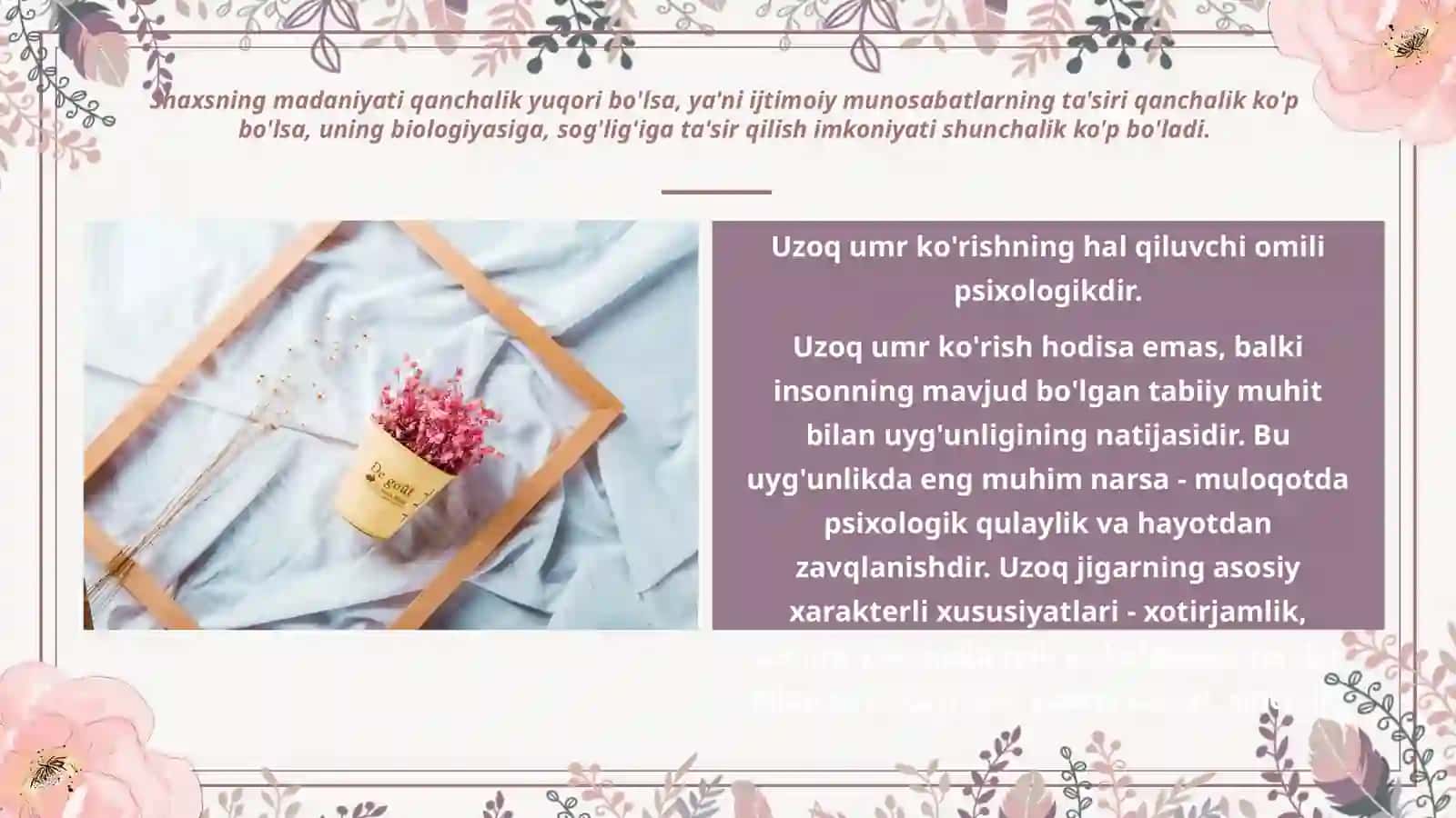 Uzoq umr ko'rishning biologik ijtimoiy va psixologik omillari 3