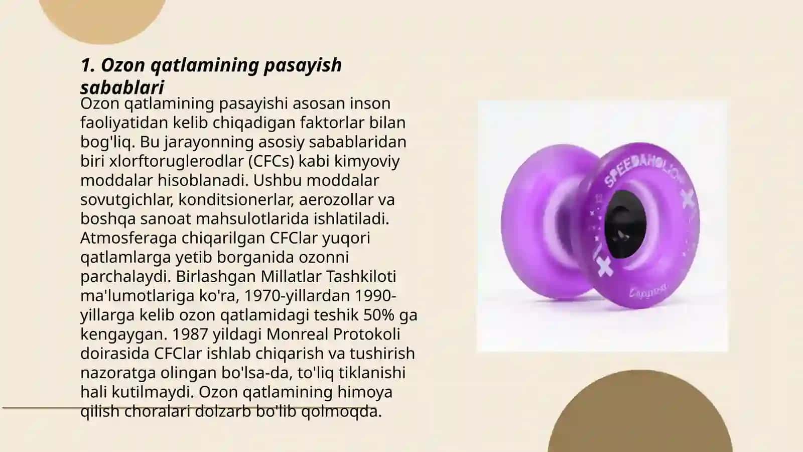 Ozonning qatlamini pasaytirish sabablari 3