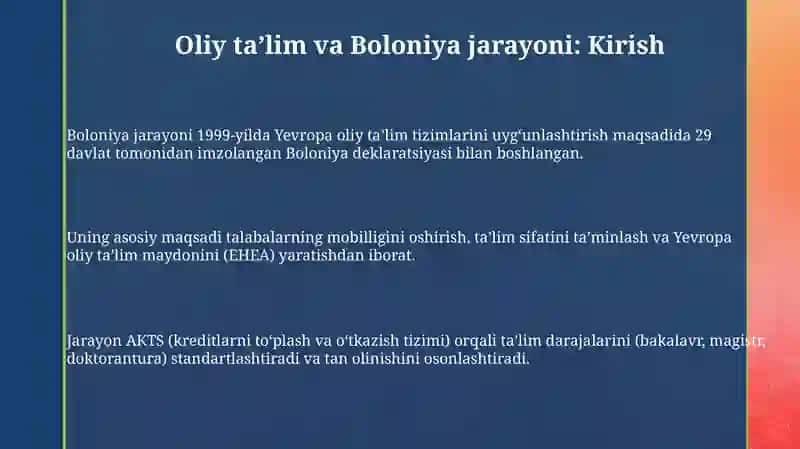 Boloniya jarayonining yutuqlari, muammolari va kelajakdagi istiqbollari 3