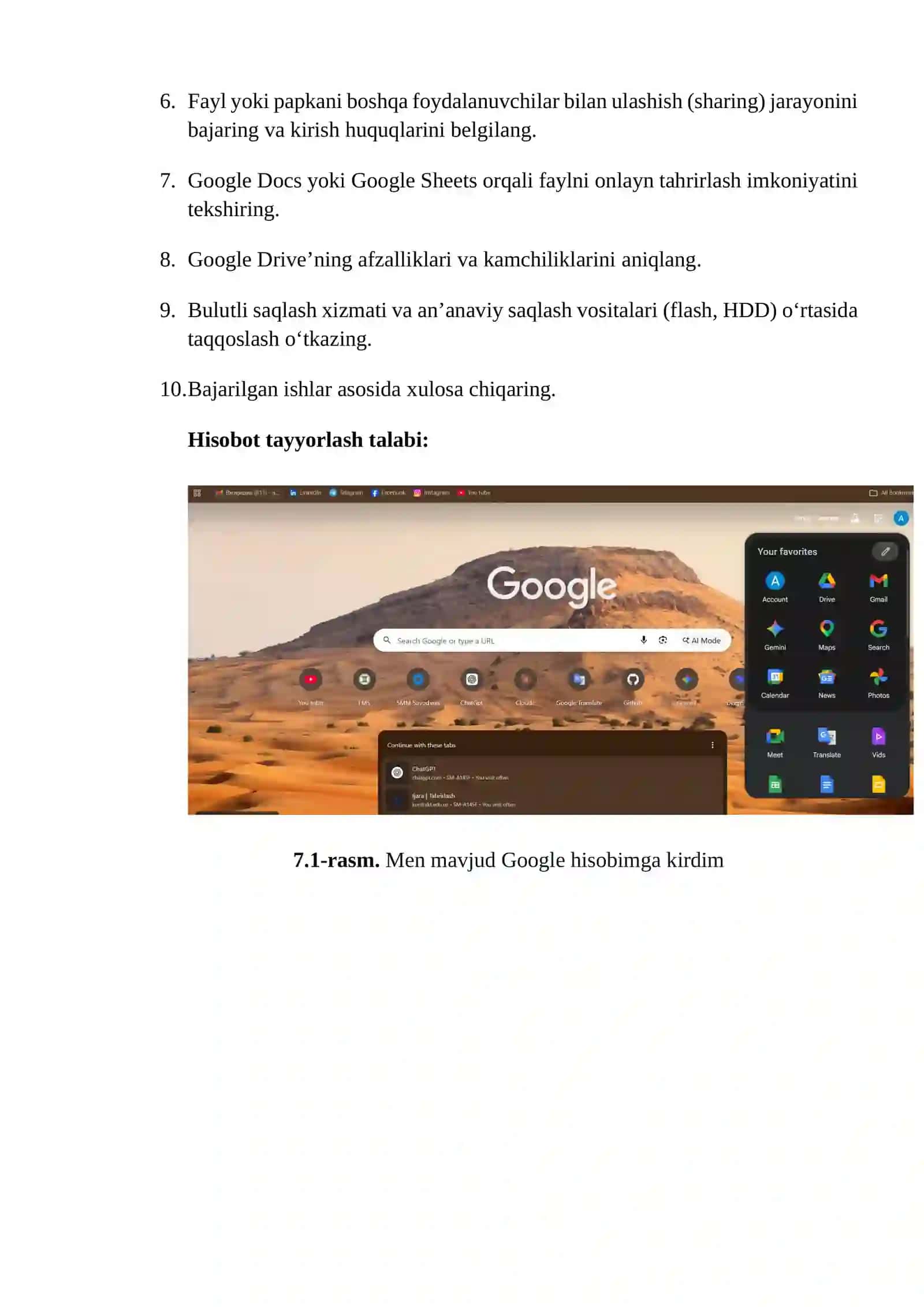 Amaliy ish. Google bulutli saqlash xizmati 3