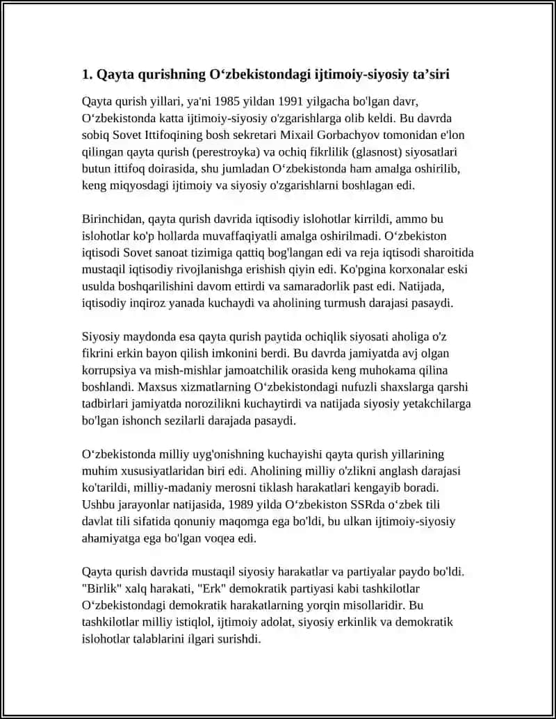 Qayta qurish yillarida Òzbekistondagi ijtimoiy-siyosiy va'ziyat 3