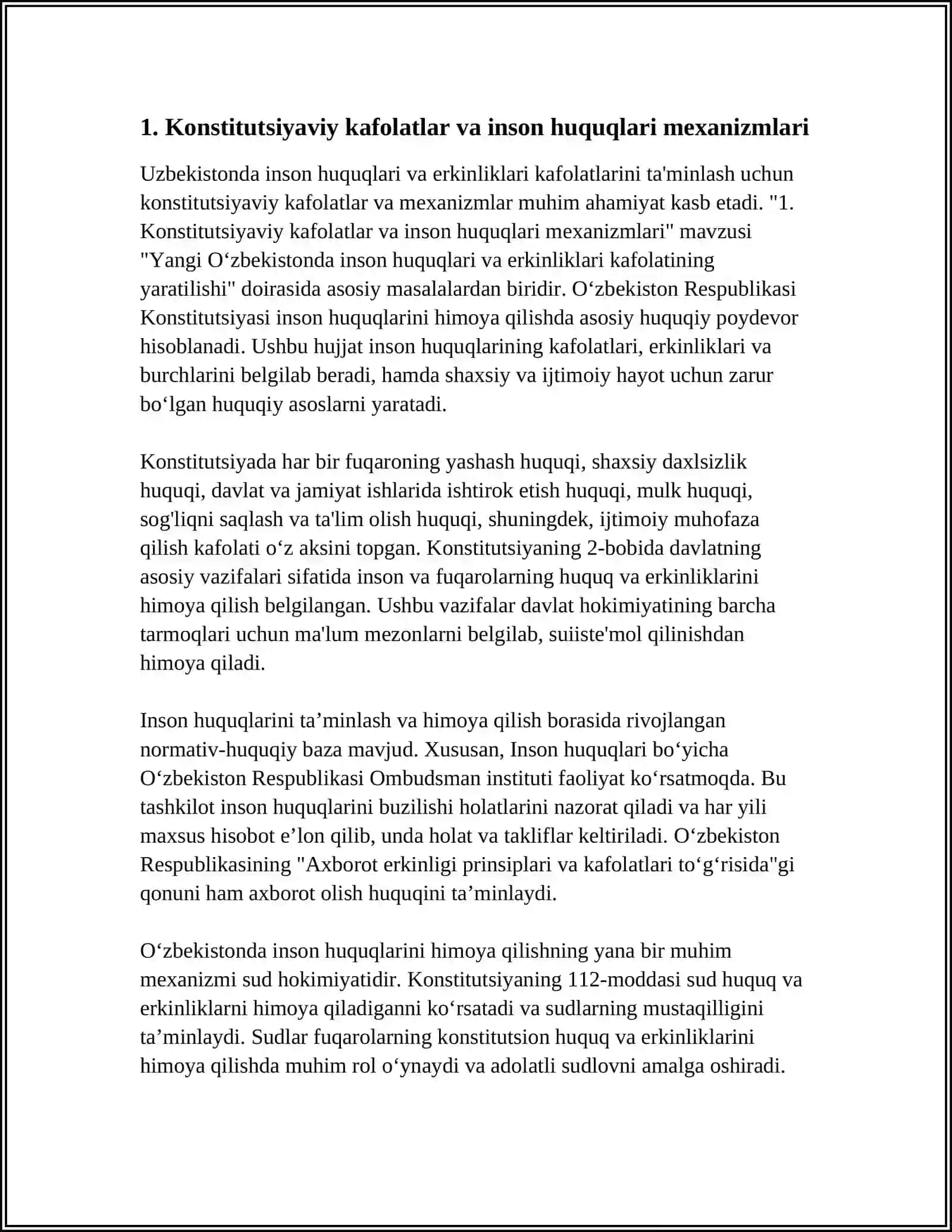 Yangi Oʻzbekistonda inson xaq-huquqlari va erkinliklari kafolatinin yaratilishi 3