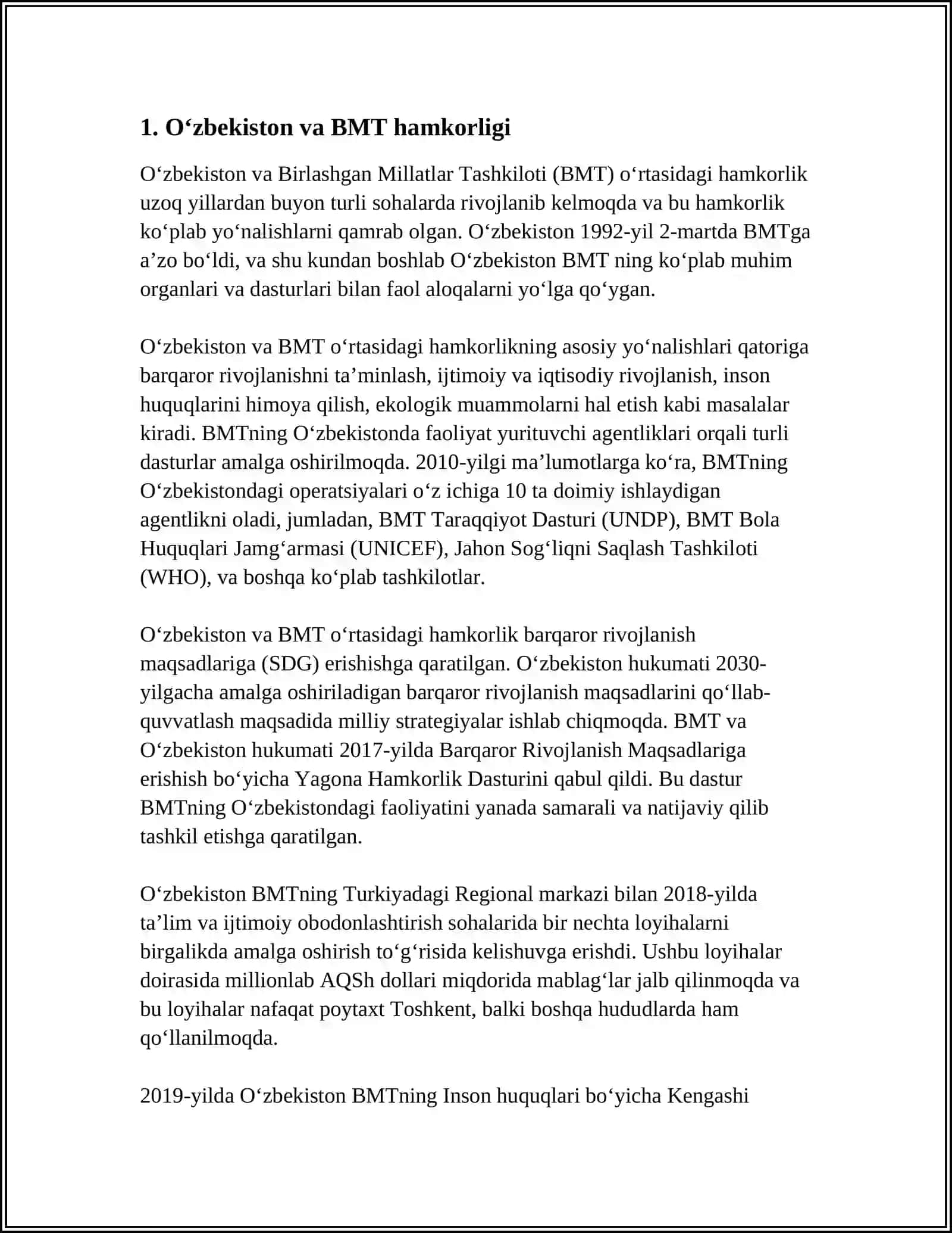 O'ZBEKISTONNI XALQARO TASHKILOTLAR BILAN HAMKORLIK ALOQALARI 3