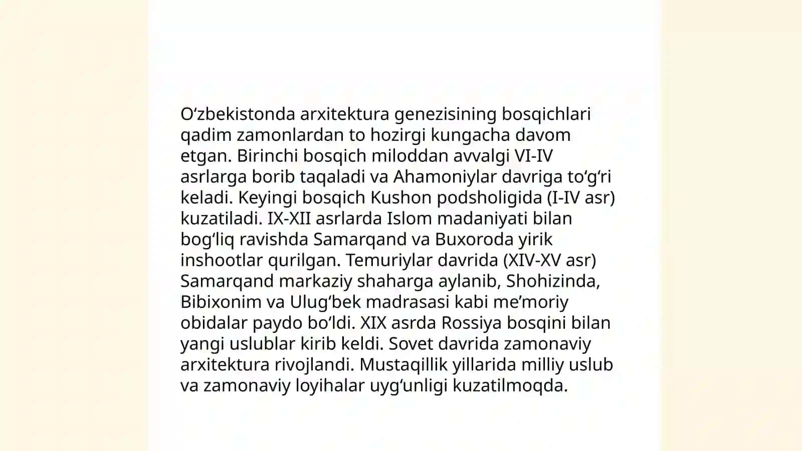 O'zbekistonda arxitektura genezisi tarixi va taraqqiyoti 3