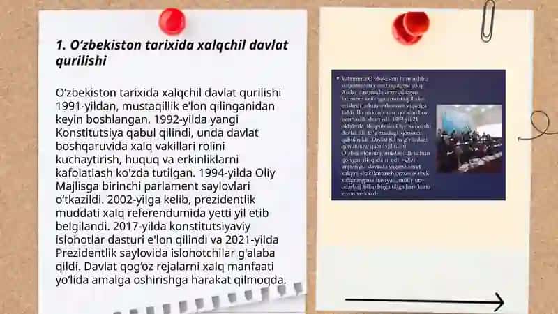 Oʻzbekistonda xalqchil va insonparvar davlat qurishning ijtimoiy siyosiy ahamiyati mavzusida tarixdan 3
