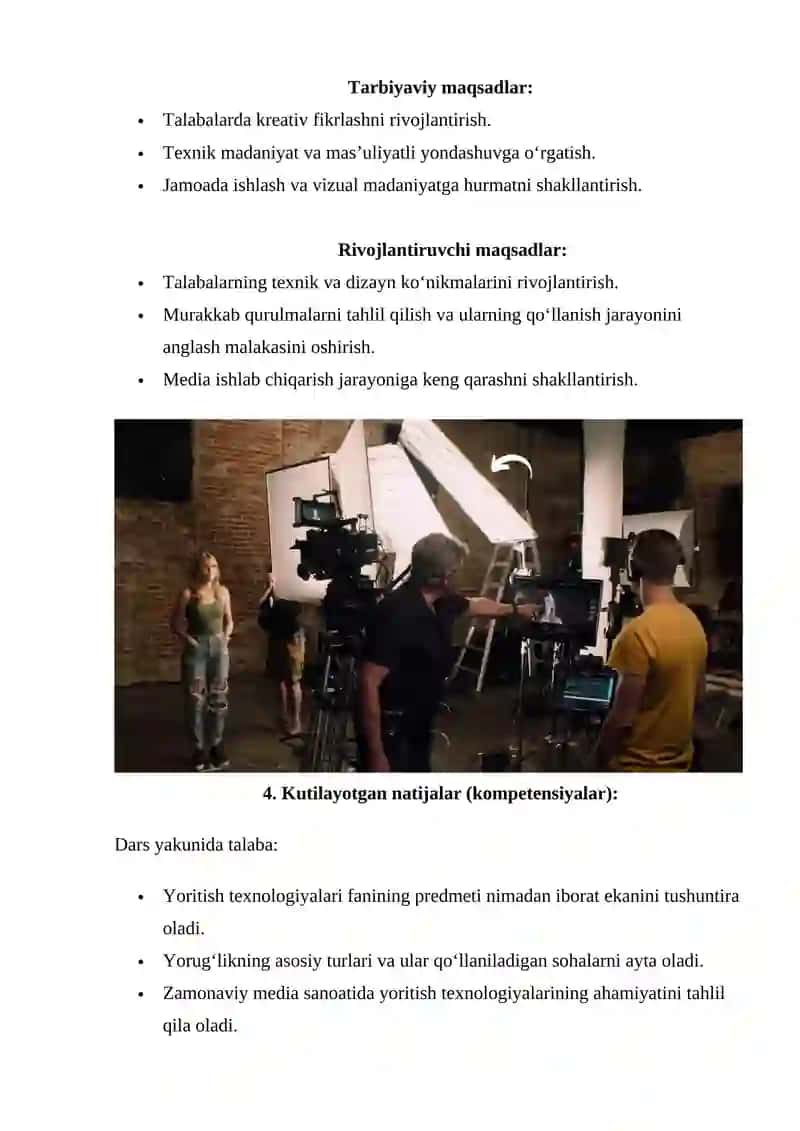 Yorug‘lik texnalogiyalari fanidan Texnologik xarita 3