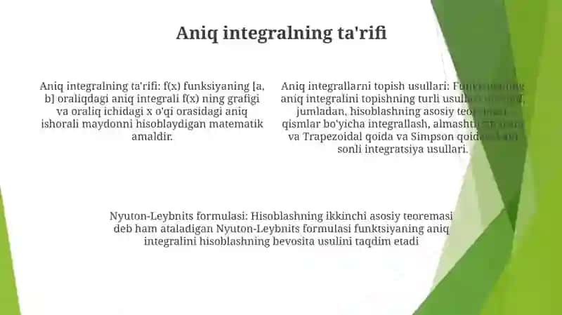 Aniq Integralni Topish Usullari. Nyuton-Leybnits Formulasi 3