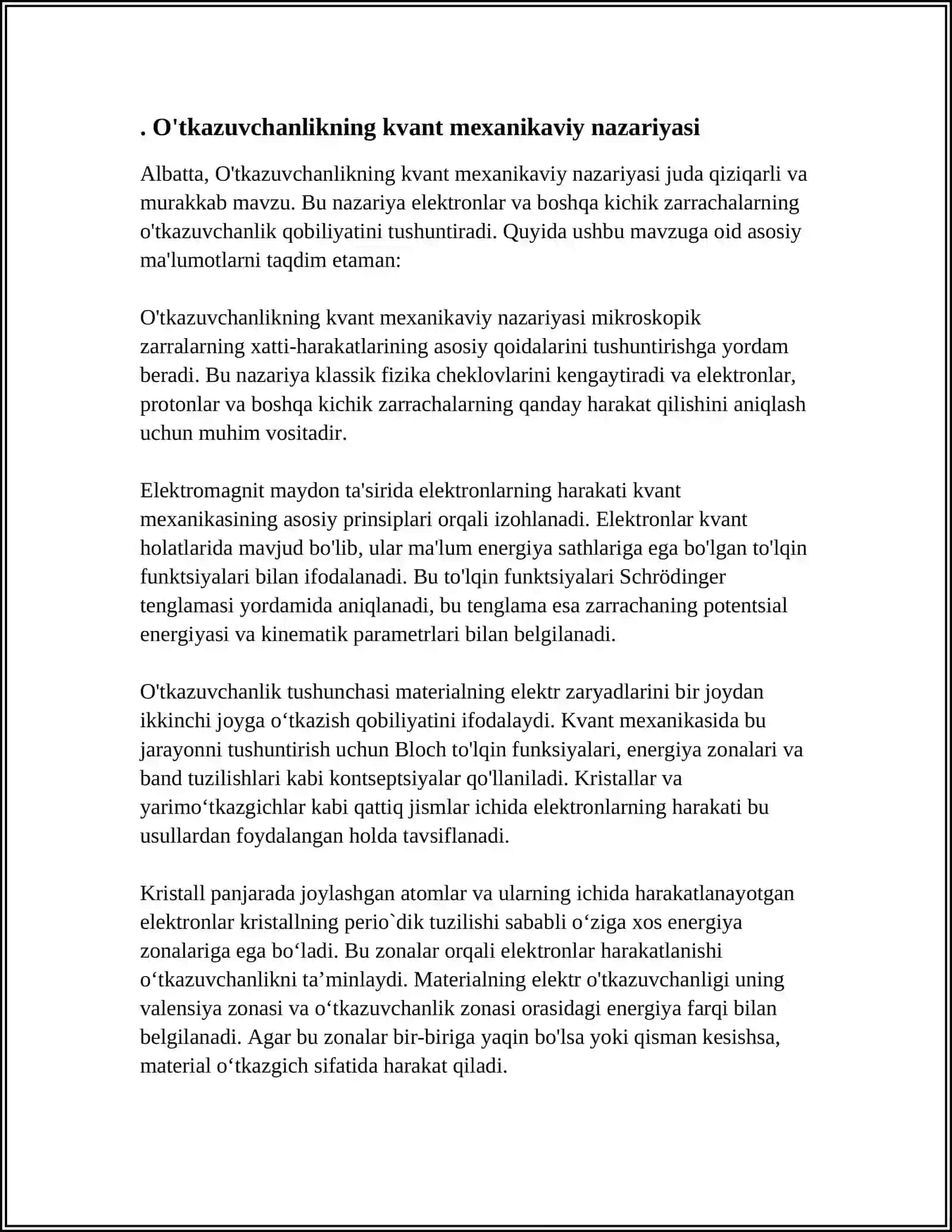 O'tkazuvchanlikning kvant mexanikaviy nazariyasi 3