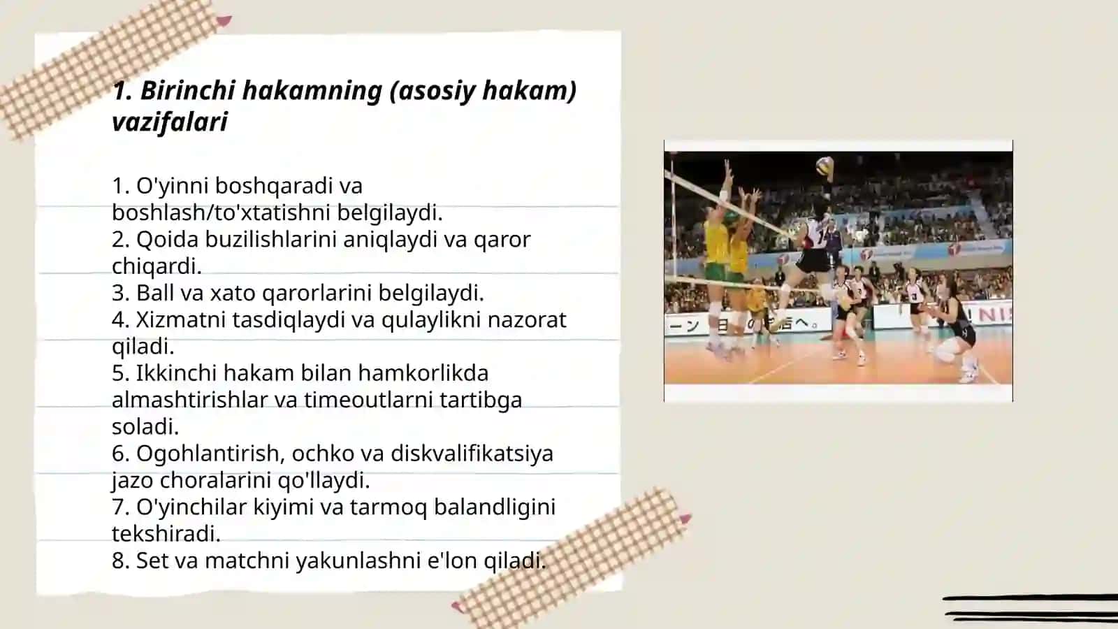 Voleybol o'ynida hakamlar tarkibi va ularning vazifalari 3