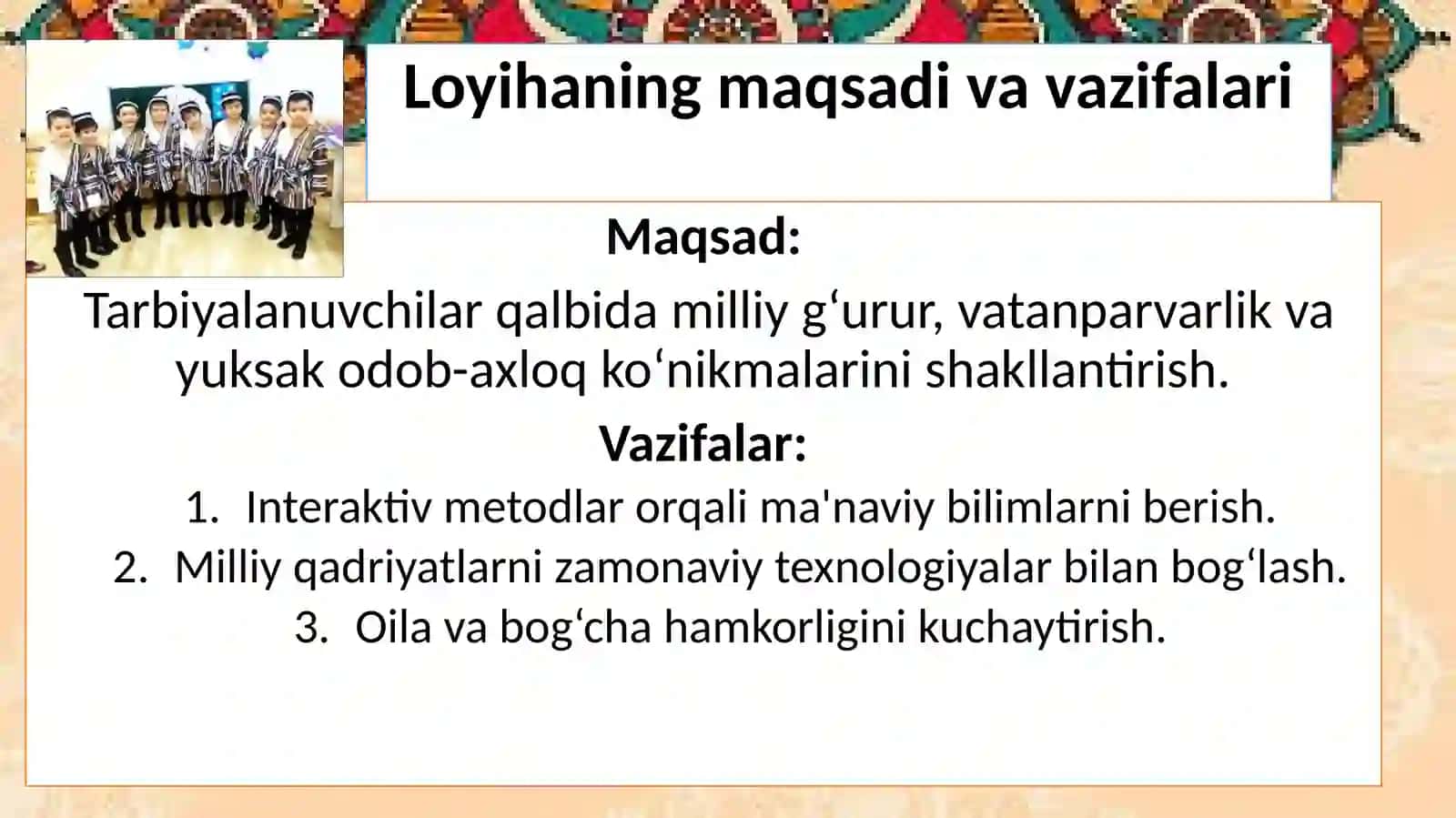 “Barkamol avlod—ma'rifatlik kelajak poydevori" loyihasi taqdimoti 3