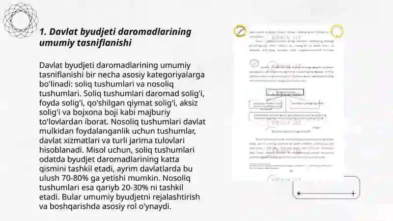 Davlat byudjeti daromadlarining tasniflanishi, tarkibi,tuzilishi va dinamikasi 3