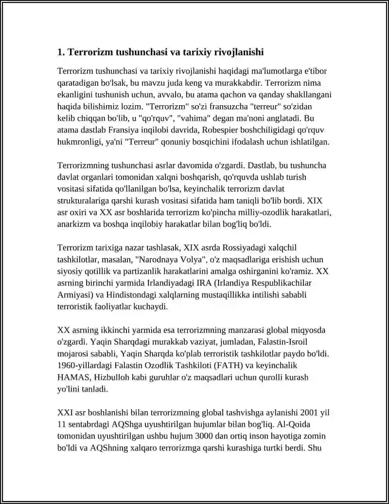 TERRORIZM TUSHUNCHASI, SHAKLLARI, SABABLARI VA UNGA QARSHI KURASH MEXANIZMLARI 3