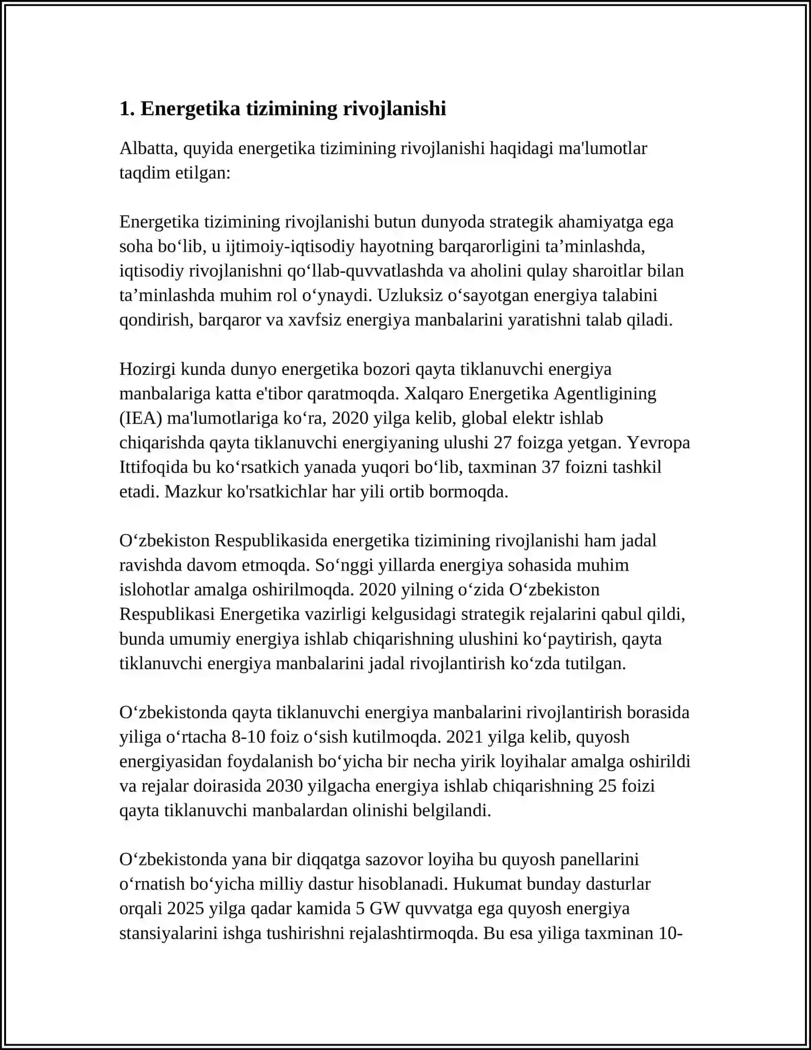 O'ZBEKISTON RESPUBLIKASI ENERGETIKA VAZIRLIGI FAOLIYATINI TASHKIL ETISH CHORA TADBIRI TO'G'RISIDA 2019- YIL 1- FEVRALDAGI PQ-4142 SONLI QARORINI O'RGANISH 3