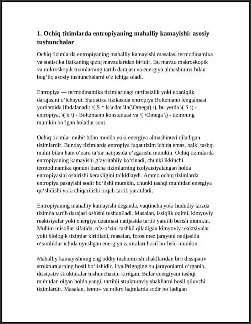 Ochiq tizimlarda entropiyaning lokal kamayishi 3