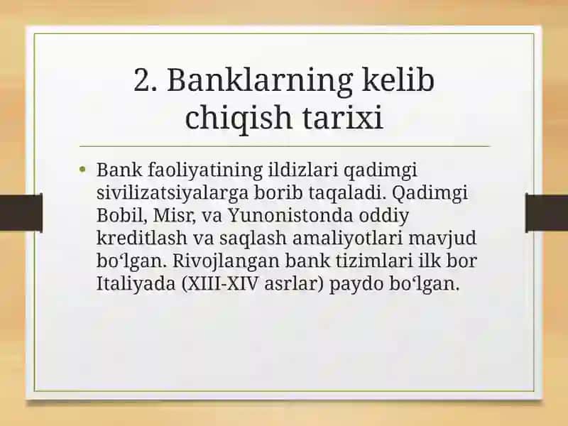 Banklarning Kelib Chiqishi va Bank Tizimi 3