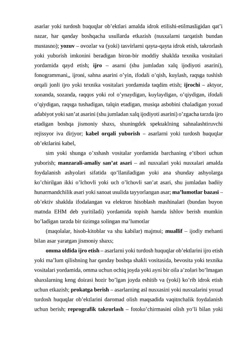 "MUALLIFLIK HUQUQI VA TURDOSH HUQUQLAR" TOʻGʻRISIDAGI OʻZBEKISTON RESPUBLIKASI QONUNI VA UNING AHAMIYATI 3