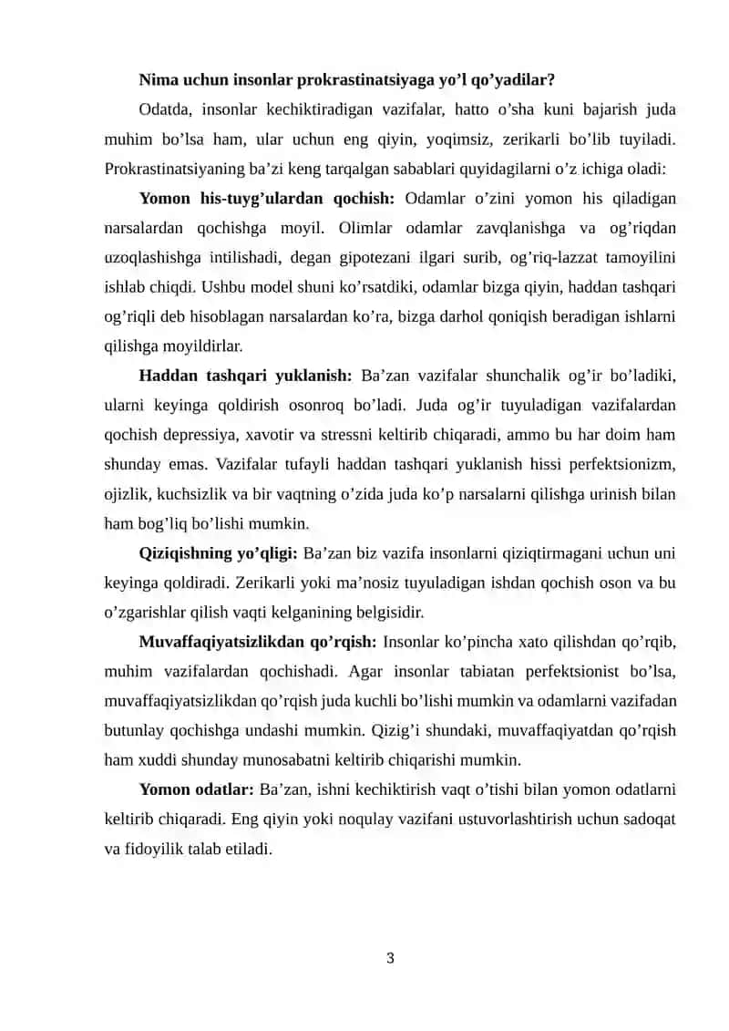 Prokrastinatsiya (ishga kechikish) sabablari va uni yengish usullari 3